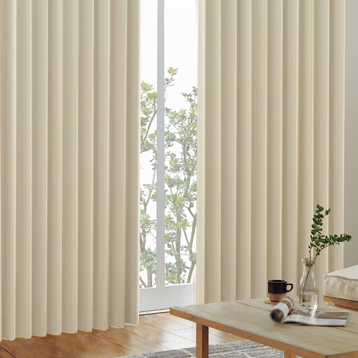 "K-wave-D-plain" for disaster prevention, made in Japan, flame retardant, with labels [40 colors x 140 sizes], 2-piece set of 1st grade blackout curtains, heat retention, cold insulation, heat insulation, ecru, width 100 cm x length 200 cm