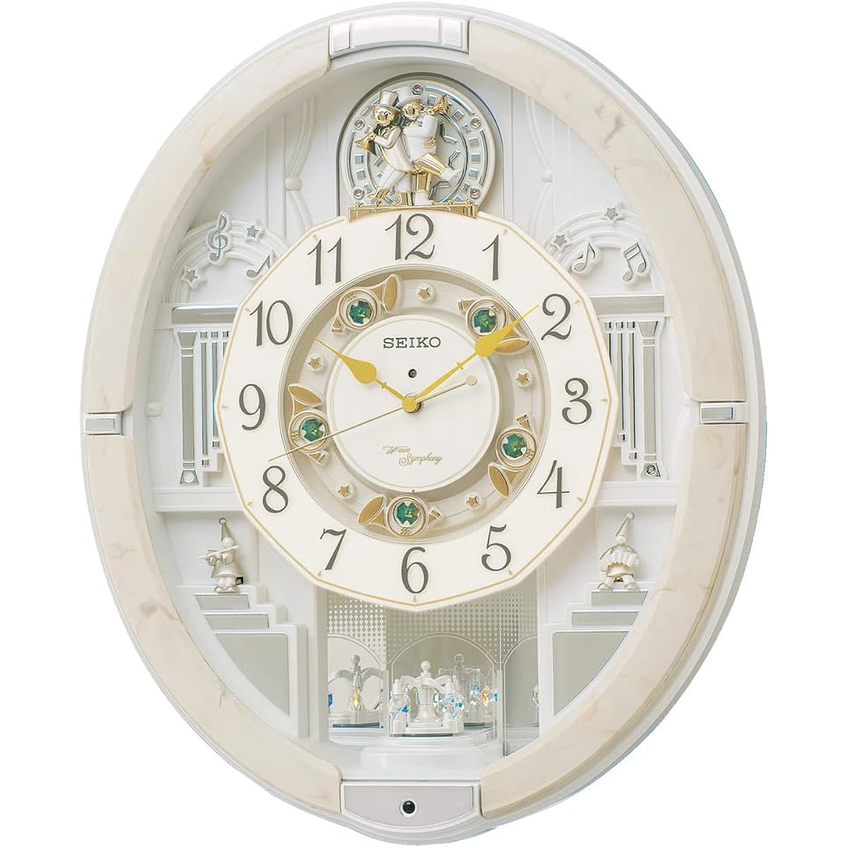 Seiko Clock Wall Clock Karakuri Clock Radio Clock Analog Karakuri Triple Selection Melody Rotating Decoration Ivory Marble Pattern RE576A