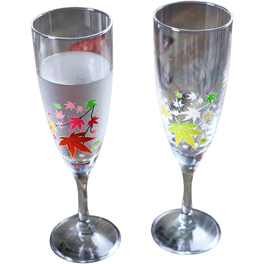 [Temperature as Design] Marumo Takagi Ceramic Cool Autumn Leaves Champagne Glass Pair Set Glass Pair Stylish Autumn Leaves Champagne Wedding Gift Midyear Gift Anniversary Changes with Temperature Sparkling Autumn Celebration Christmas