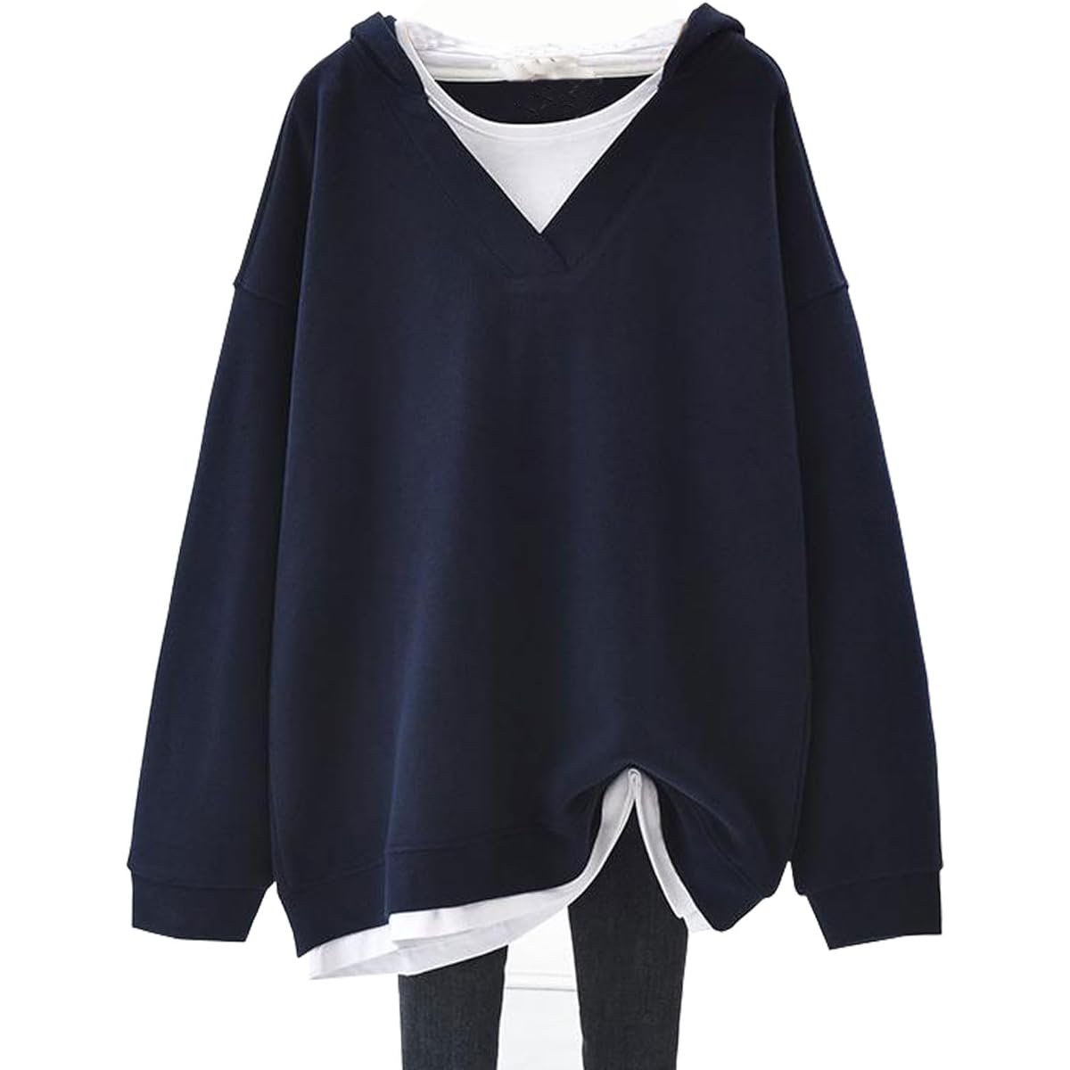 [MaadeaNoeTe] Hoodie, Women's Sweatshirt, Sweatshirt, Long Sleeve, Switchable, Layering Style, Top, Loose, Hooded, Simple, Korean, Body Covering, Plain, Slimming, Commuting, Spring, Autumn, Winter