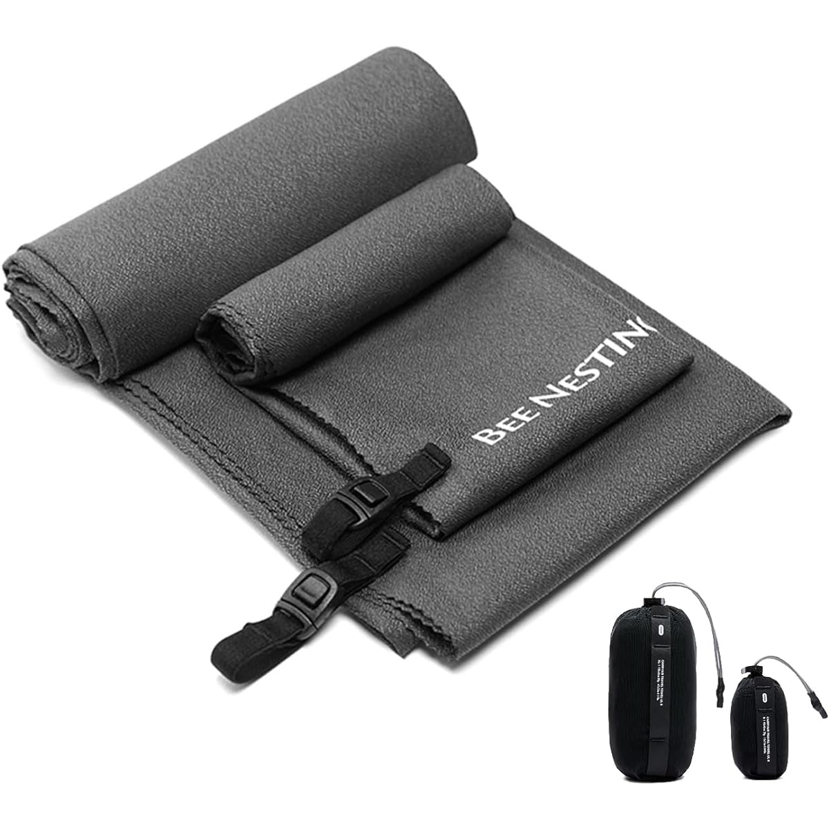 BeeNesting Ultra Light Quick Dry Towel Set of 2, Super Absorbent, Antibacterial, Odor Resistant Sports Towel, Foldable, Compact, Travel Towel with Storage Bag, For Swimming, Outdoors, Climbing, Microfiber Towel Set (S+XL, Navy Blue) [Parallel Import]