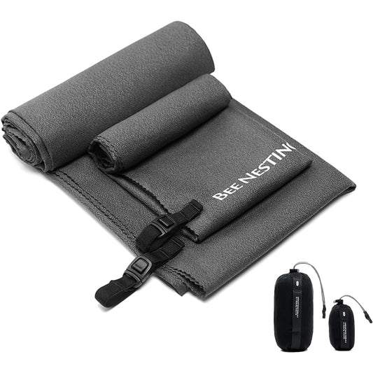 BeeNesting Ultra Light Quick Dry Towel Set of 2, Super Absorbent, Antibacterial, Odor Resistant Sports Towel, Foldable, Compact, Travel Towel with Storage Bag, For Swimming, Outdoors, Climbing, Microfiber Towel Set (S+XL, Navy Blue) [Parallel Import]