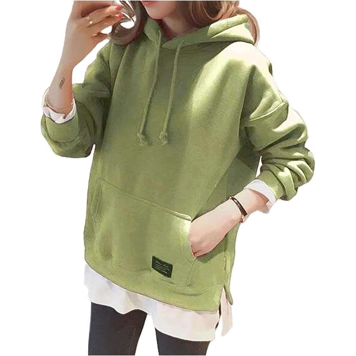 [three Joy] [Limited stock] Hooded hoodie, brushed lining, fake hoodie, sweatshirt, pullover, with front pocket, women's S-XL