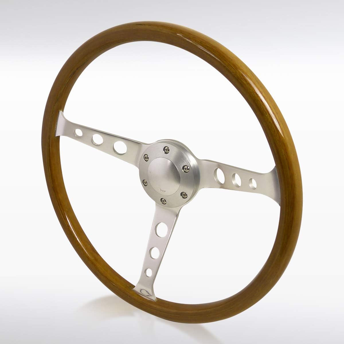 Autozensation 370mm 14.75 inch aluminum spokes vintage classic wood grain handle