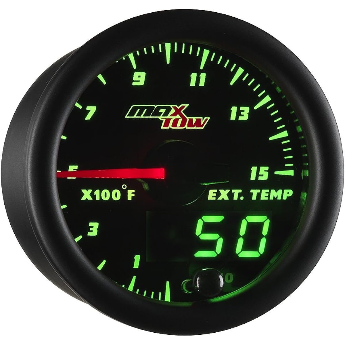 MAXTOW Double Vision 1500 F Pilometer Exhaust Gas Temperature EGT Gauge Kit -Type K Probed -Black Gauge Face -Green LED Dial -Analog & Digital Read -Diesel Trucks -2-1/16 inches 52mm