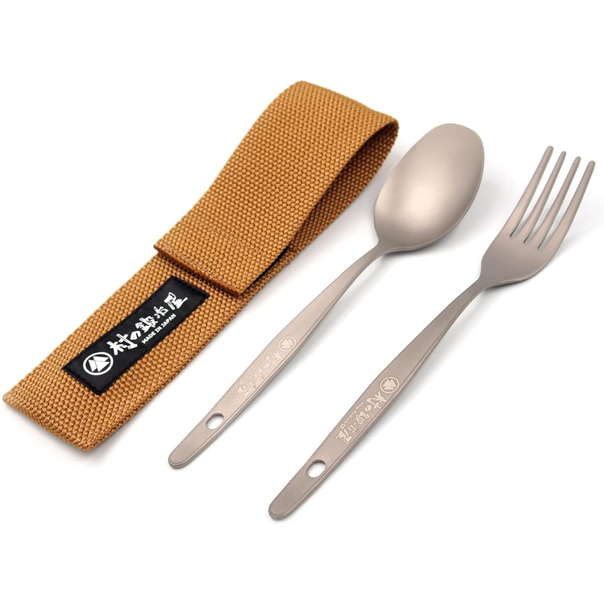 [Made in Tsubame-Sanjo] Village blacksmith pure titanium camping cutlery set (spoon/fork) with case MK-6029 Titanium spoon/fork set made in Tsubame-Sanjo!