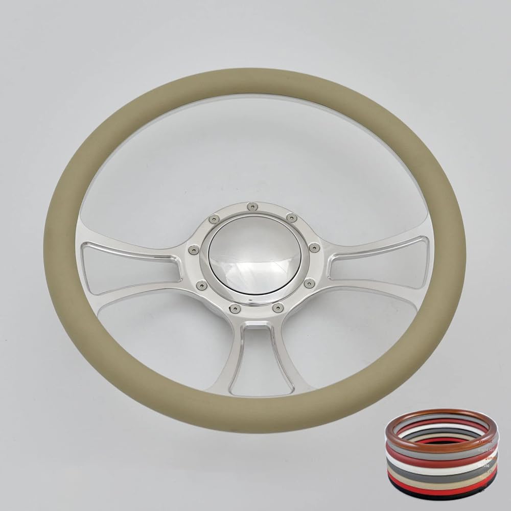 Flashpower 14 inch polished billet steering wheel half wrap and horn button black 121017-ch0