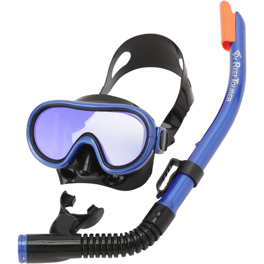 REEF TOURER Snorkeling Set for Children Mirror Type Snorkel Mask Snorkel 2 Piece Set Made of Silicone RC0206M