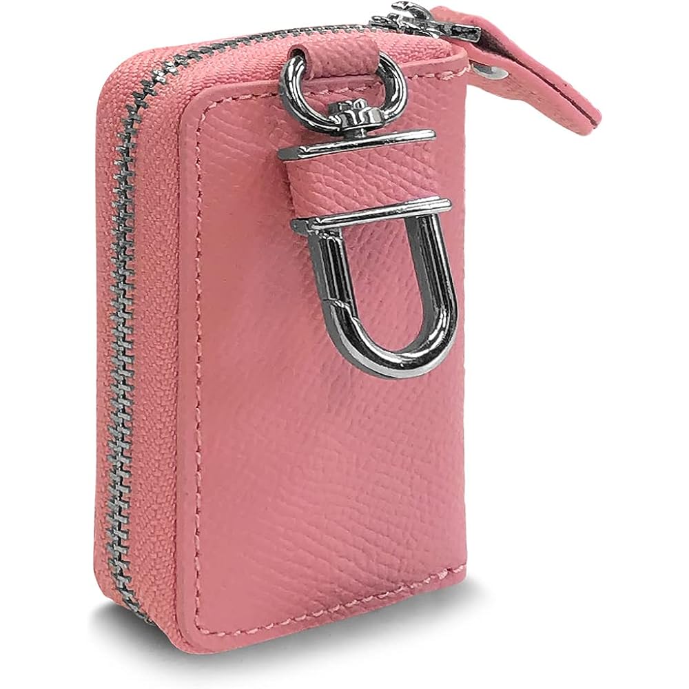 Smart Key Case with Clear Window Light Pink Genuine Leather Key Case ASK-CM008