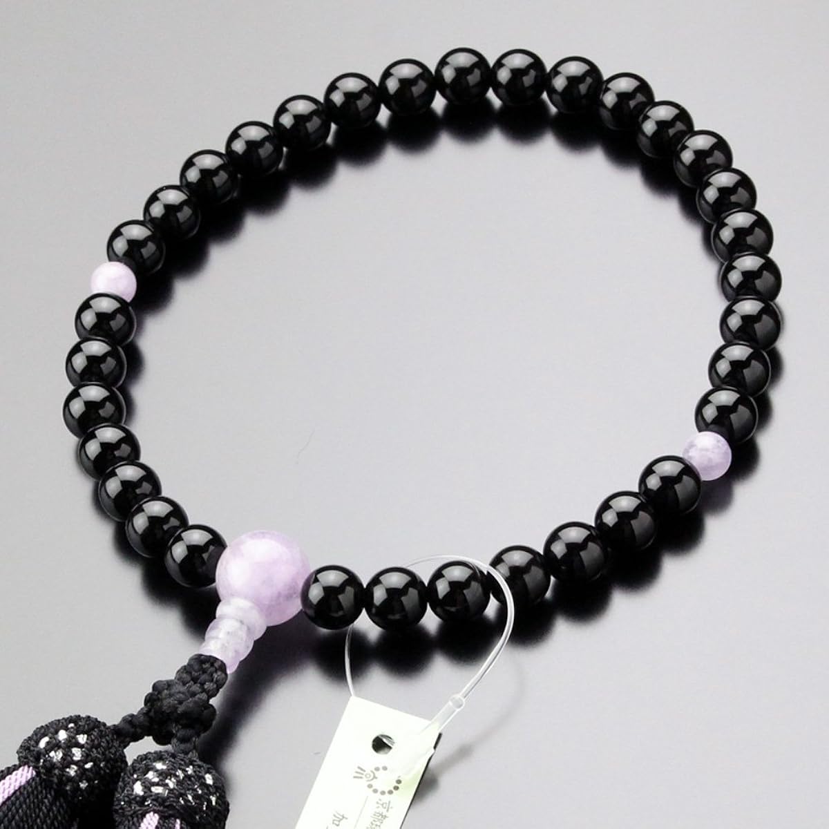 Nenju.com Prayer beads for women, approximately 8 mm, black onyx, wisteria stone, pure silk 2-color tassels [Informal prayer beads, Kyoto prayer beads, Kyoto memorial service, funeral, memorial service, natural stone, lavender amethyst, purple stone 2000