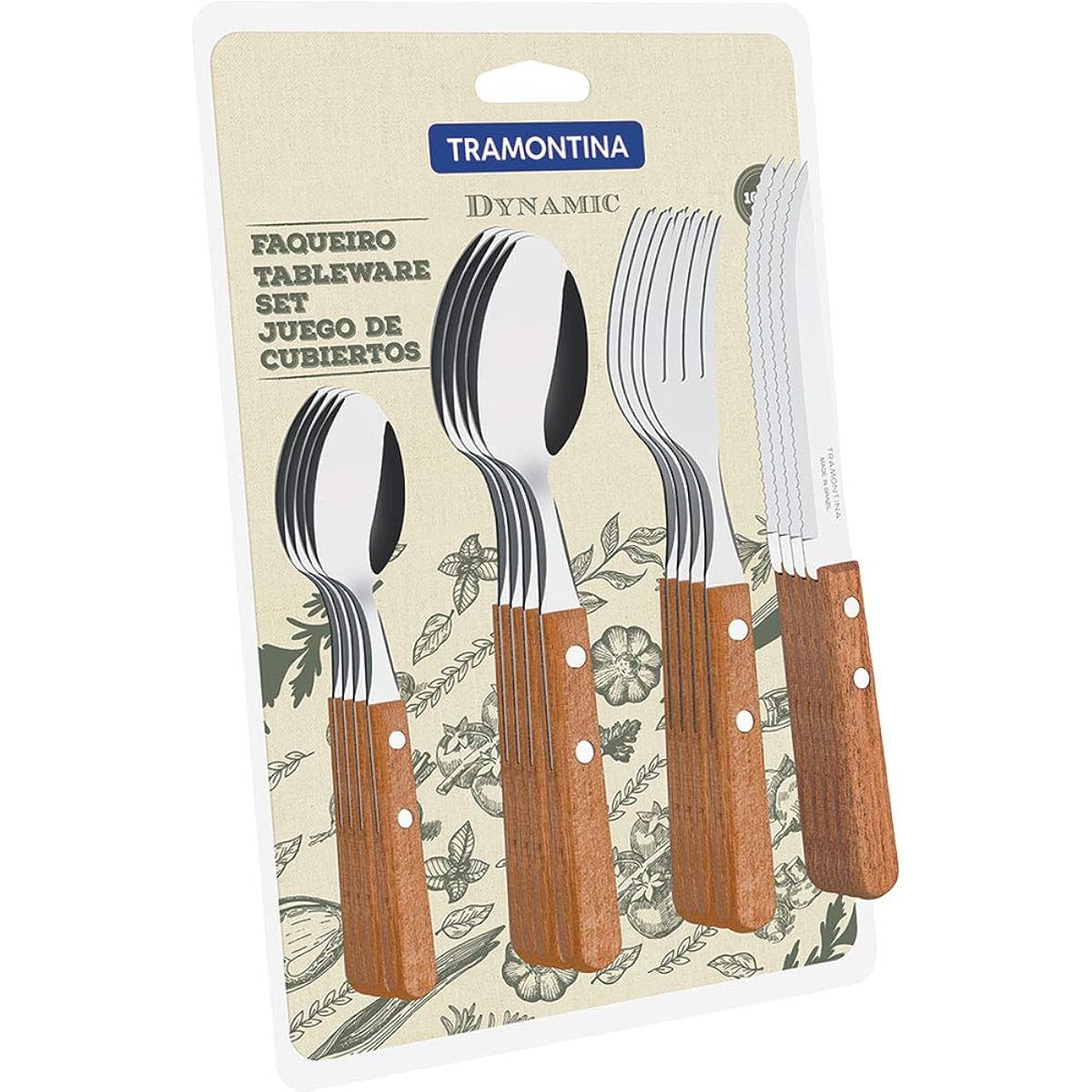 Tramontina Wood Pattern Tableware 16 Piece Set Natural Wood Made in Brazil Dynamic 22399/003 TRAMONTINA