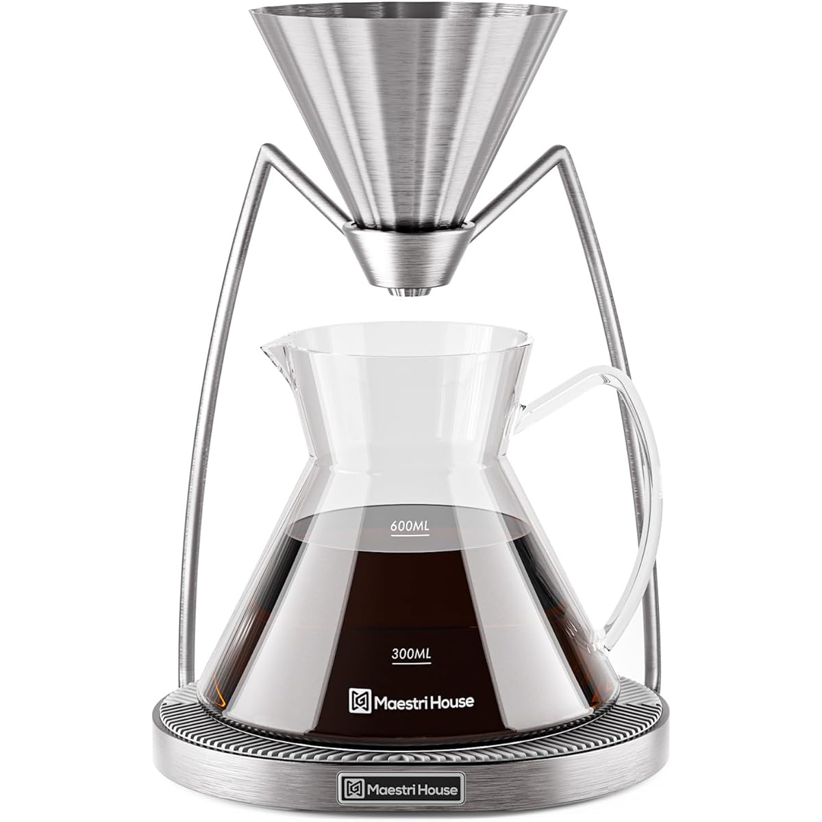 Maestri House Coffee Drip Set Coffee Server Stainless Steel Filter with 600ml Glass Container