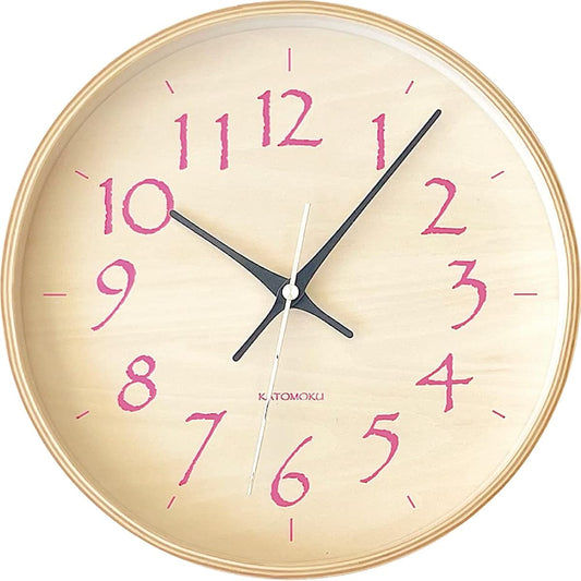 KATOMOKU plywood clock 21 radio clock sweep (continuous second hand) km-120LPRC φ252mm (light pink)