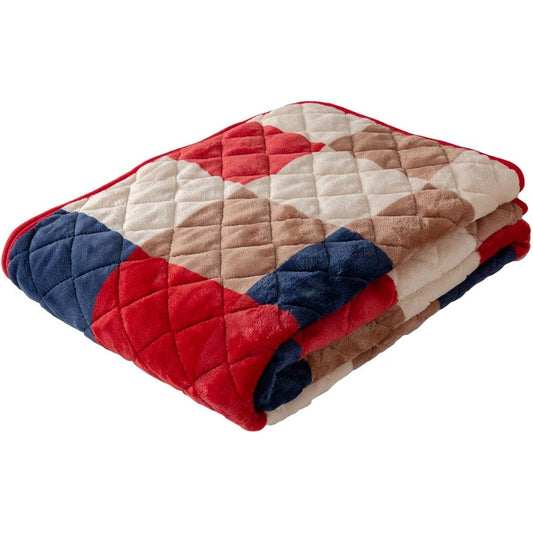 Iris Plaza Fondan Bed Pad, King, Premium Microfiber, Washable, Anti-Static, Christmas Gift, Comes in a Special Box, Melts to the Touch, Air Conditioning Protection, Autumn/Winter Bed Pad, Quality Warranty Card Included, 180 x 200 cm, Plaid Pattern, Red