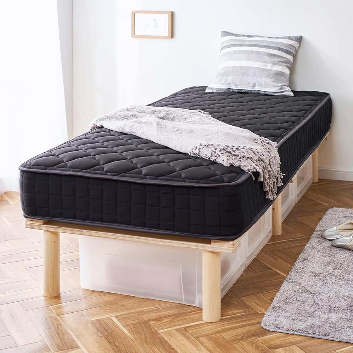 Iris Ohyama Mattress with Legs Mattress Bed Semi-Single Coil Mattress with Legs Pocket Coil Coil Mattress AMT-P80 Black