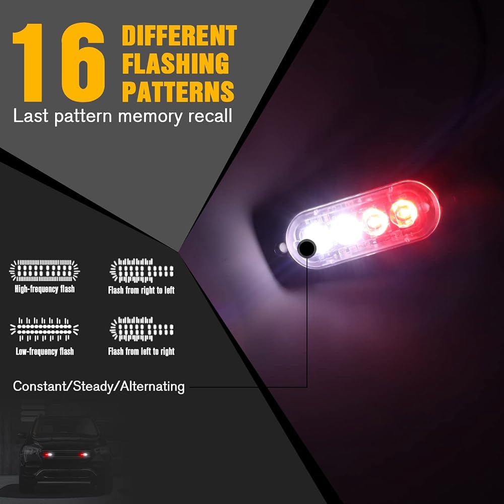 DIBMS LED Emergency Strobe Batter 4 LED Red White Warning Flash Caution Water Draw Bar Track Ban Off Road Car ATV SUV