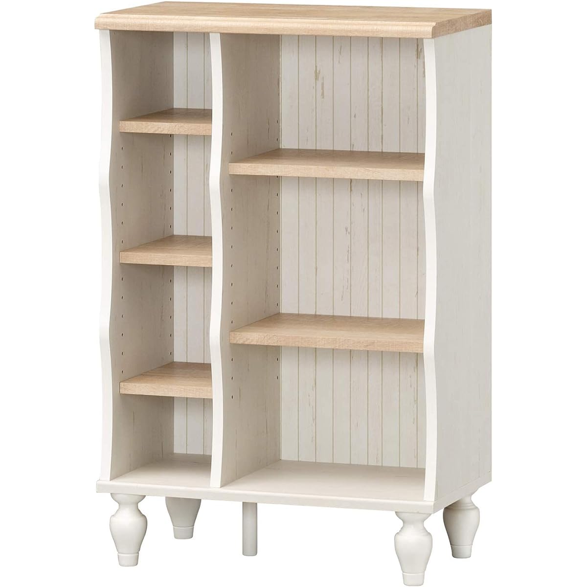 Shirai Sangyo Stylish wavy silhouette Cute whitish sheet that looks like weathered wood Rack Bookshelf Natural Brown Width 56.6 Height 88.4 Depth 30.8 cm FSC-9055NW French Shabby Cafe