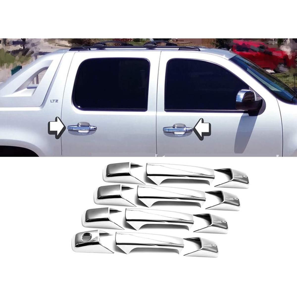 ELOVEQ Chromium 4 Door handle cover No passenger seat key hole 07-13 Chevrolet Sylvarad / 07-14 Chevrolet Ava Launch / Saban / Taho / GMC Sierra / Yukon & Yukon XL / Cadillac Escalade