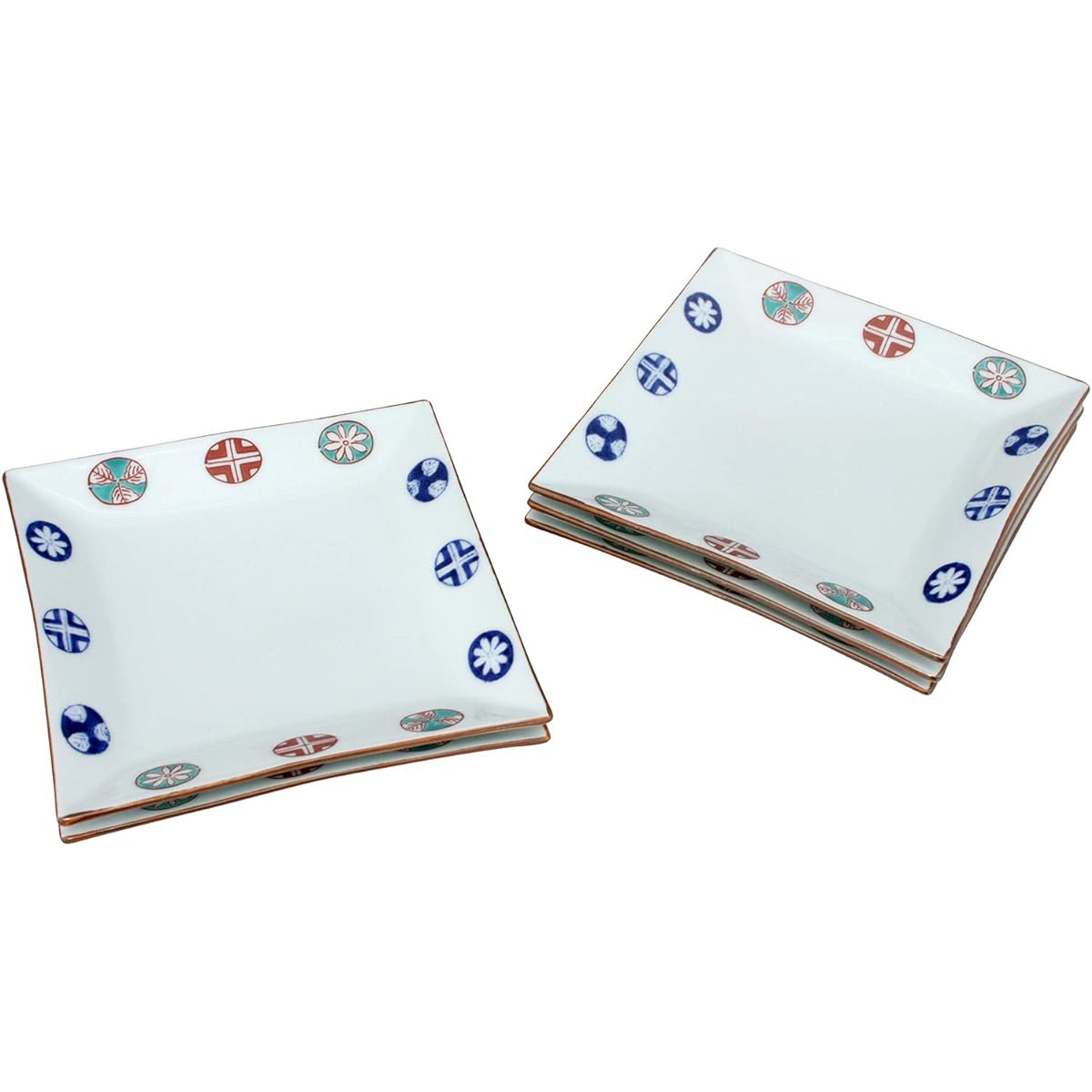 Arita ware, Takeken kiln, dyed Nishiki round pattern, square plate, set 52468