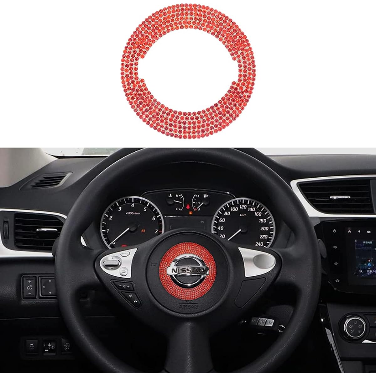 TopDall Bling Steering Wheel Crystal Shiny Decal Decorative Cover Sticker Ring for Nissan