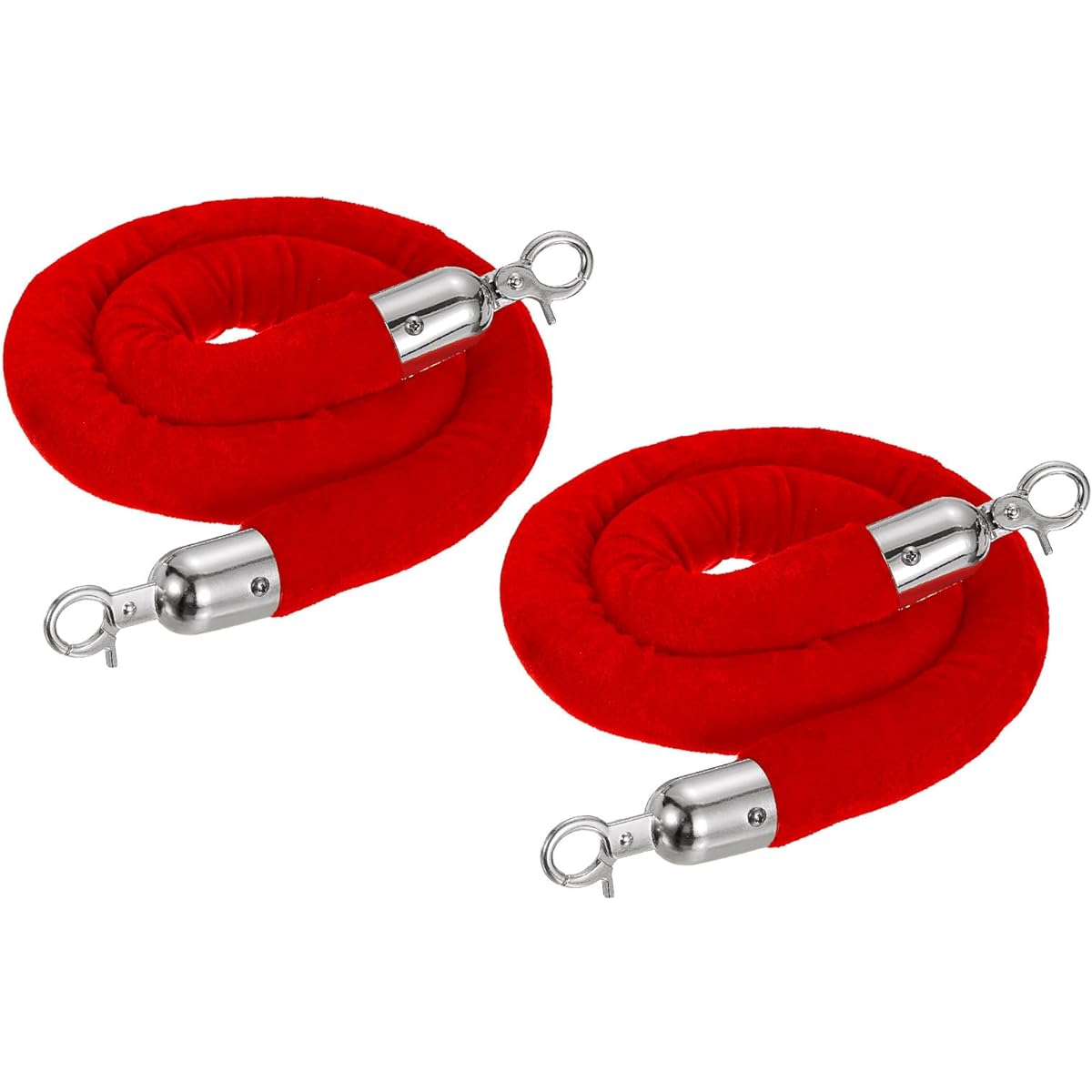 PATIKIL 3.3ft Red Velvet Stanchion Rope 2 Pack Crowd Control Barrier Rope with Snap Hook Post Stand Cue Divider for Hotel Theater Silver