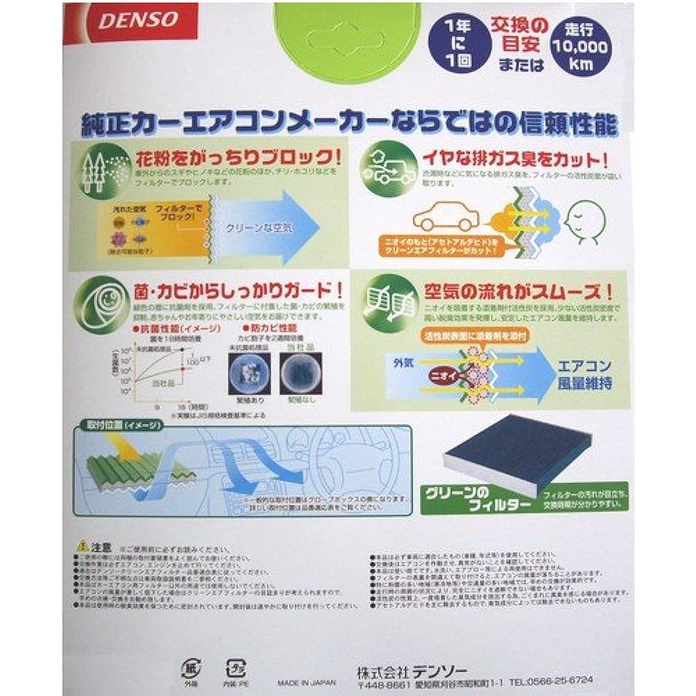DENSO Car Air Conditioner Filter Clean Air Filter DCC1002 (014535-0830) High Dust Removal PM2.5 Countermeasure Antibacterial/Mold Resistant Antivirus Deodorizing *Car model compatibility confirmation required