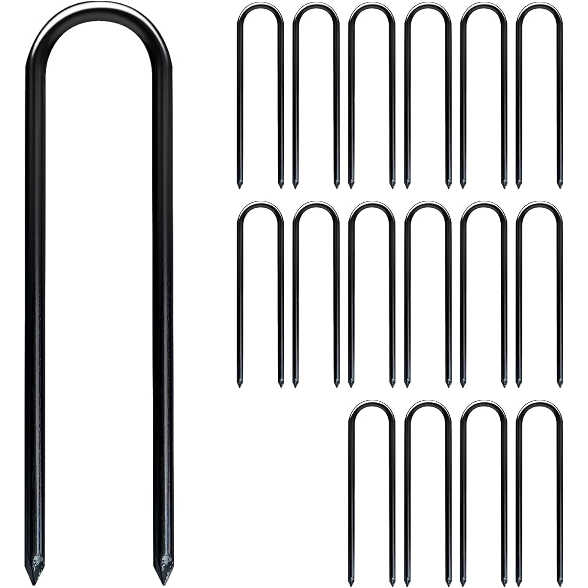 Sutekus U-shaped pegs, U-shaped, inner width 6cm, length 30cm, diameter 6mm, tent pegs, for securing camping, soccer goals, trampolines, etc., set of 16 with storage bag (black)