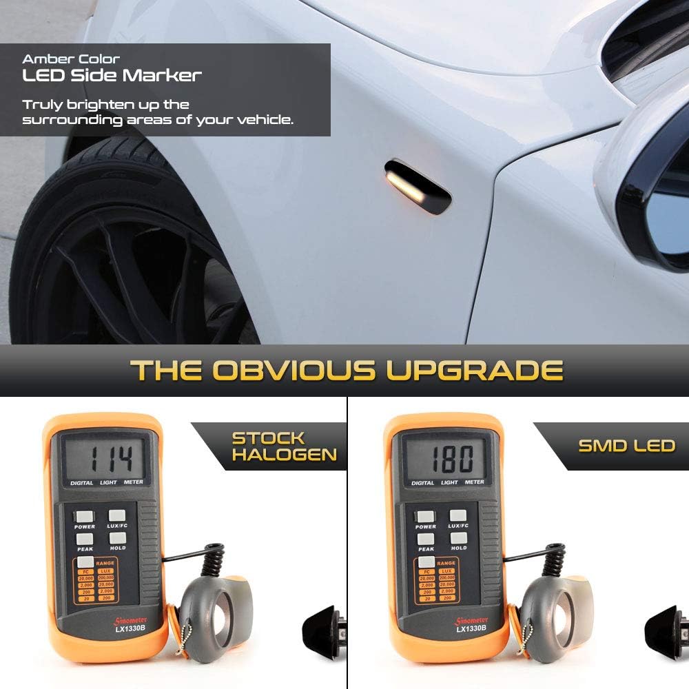 VIPMOTOZ Dark Smoke Lens Full LED Front Fender Side Marker Light Winker Lamp Assembly replacement BMW E82 E88 E90 E92 E60 E60 E61 E83 Ride seat & passenger seat side side side side