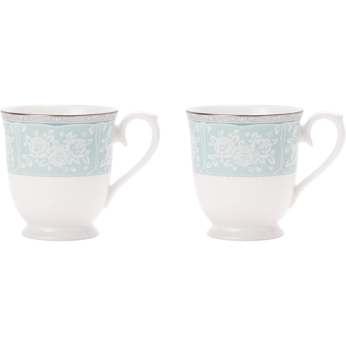 NARUMI Pair Mug Grace Air 290cc Green Lace Pattern Elegant Pattern Cute Stylish Wedding Gift Present Microwave Warmable Gift Box Included 51707-21475P