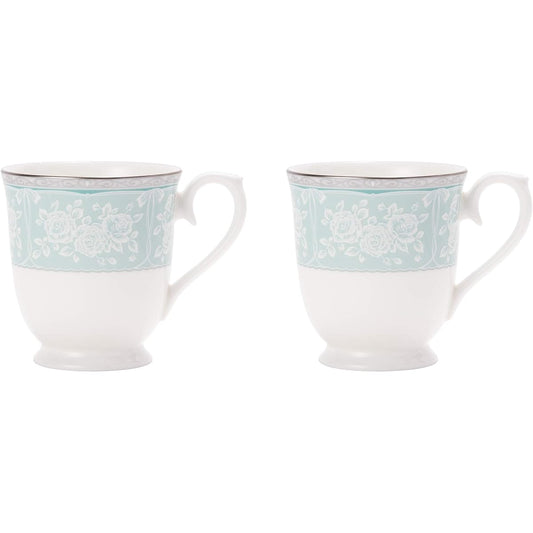 NARUMI Pair Mug Grace Air 290cc Green Lace Pattern Elegant Pattern Cute Stylish Wedding Gift Present Microwave Warmable Gift Box Included 51707-21475P