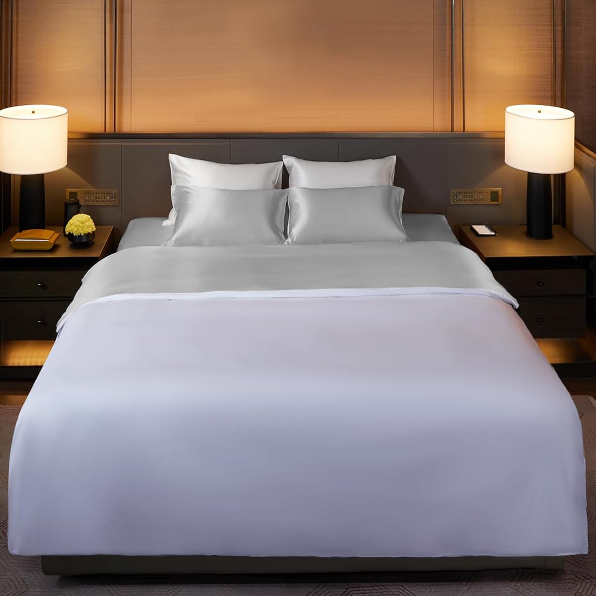 Utukky Duvet Cover, Silk Duvet Cover, 170 x 210 cm, Natural Silk, Duvet Cover, Bedding Cover, Washable, Skin-friendly, Reduces sleeping habits, Anti-static, Fully washable, Suitable for all seasons (Pearl Gray, Semi-double)