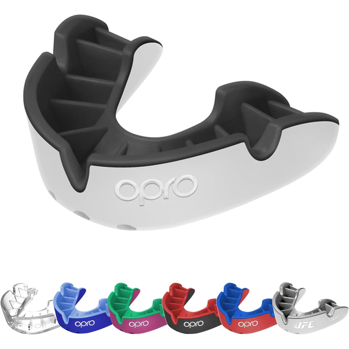 OPRO Mouthguard [Self-Fit/Silver Level] Sports Mouthpiece Made in England [Official Store] (For Children, White & Black)