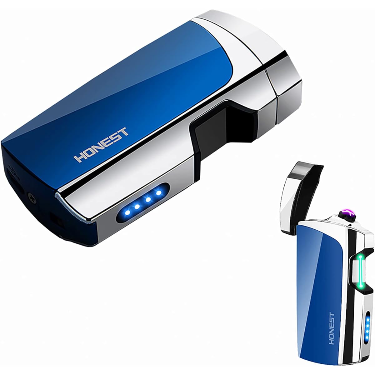 YOZWOO Electronic Lighter, USB Rechargeable Cool Lighter, Rechargeable Plasma Lighter, Double Arc Flameless Lighter, Metal Windproof Stylish Lighter, Compatible with Infrared Sensitivity, Suitable for Outdoor Hiking Camping BBQ (Blue)