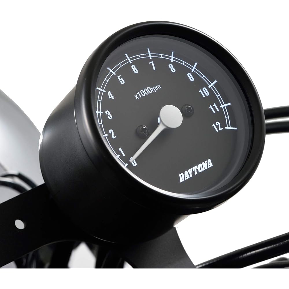 Daytona Motorcycle Mechanical Tachometer Black Body/Black Panel/White LED φ60 12000rpm Display 15630