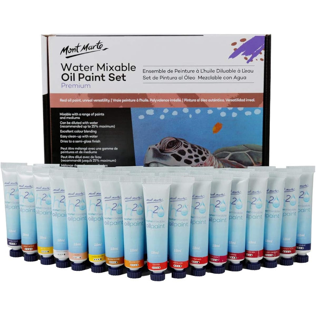 Mont Marte Water-soluble oil paint Oil paint that can be diluted with water 36 colors x 18ml [WATER MIXABLE OIL PAINT SET] Satin finish MPOW3618 [Genuine product]