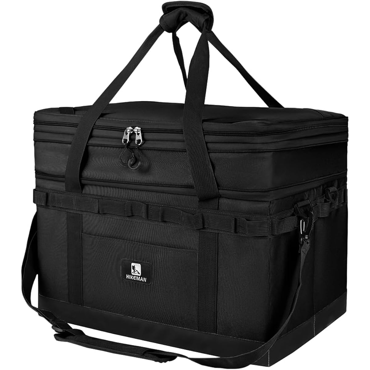 Camping Bag, Soft Container, Gear Container, Gear Case, Large, Large Capacity, Expandable Size, Free Standing, Partition Board Included, PU Bottom, Shoulder Belt Included, Tool Box, Camping, Outdoor, Fishing Storage Books (Black)