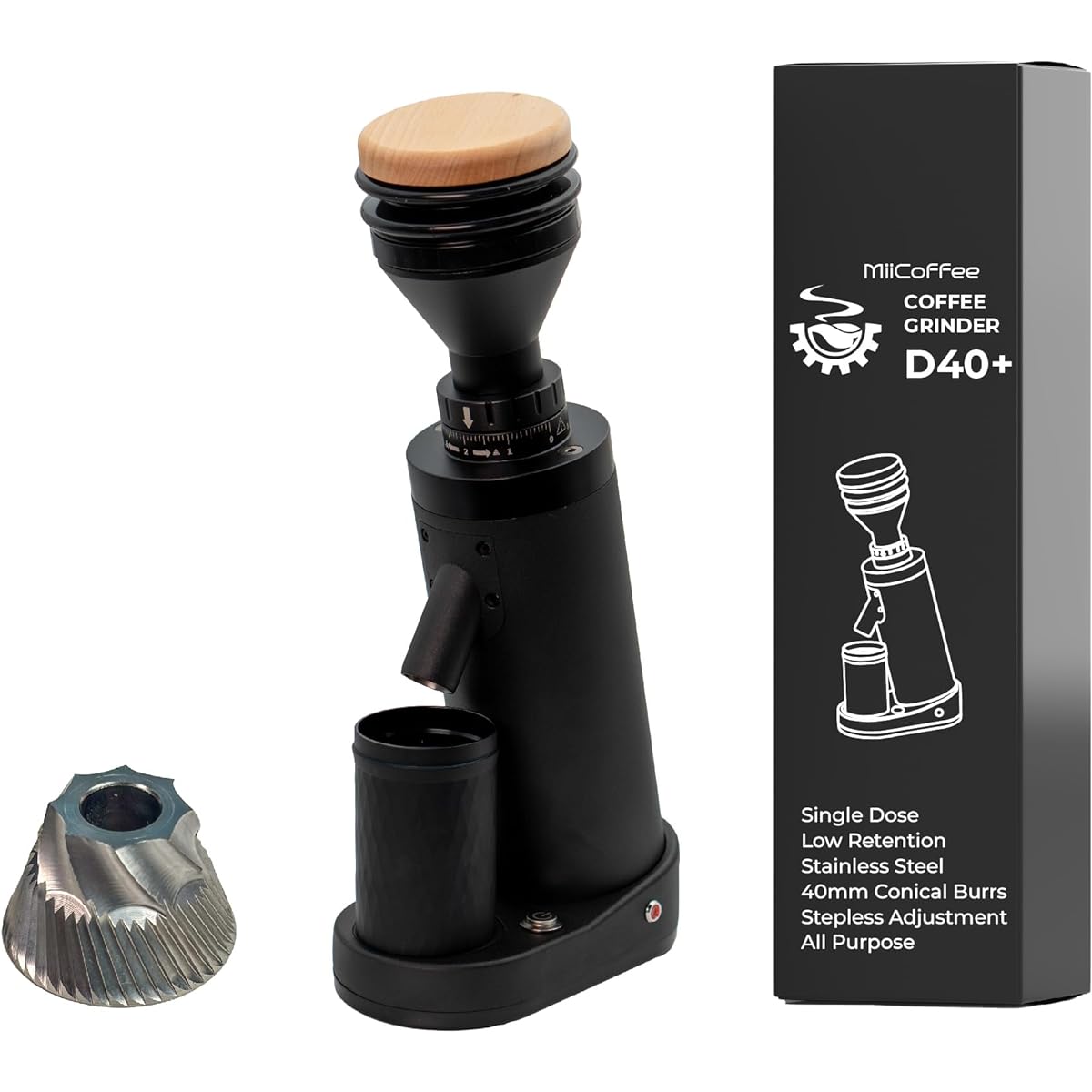 MiiCoffee D40+ Single Dose Coffee Grinder (Black)