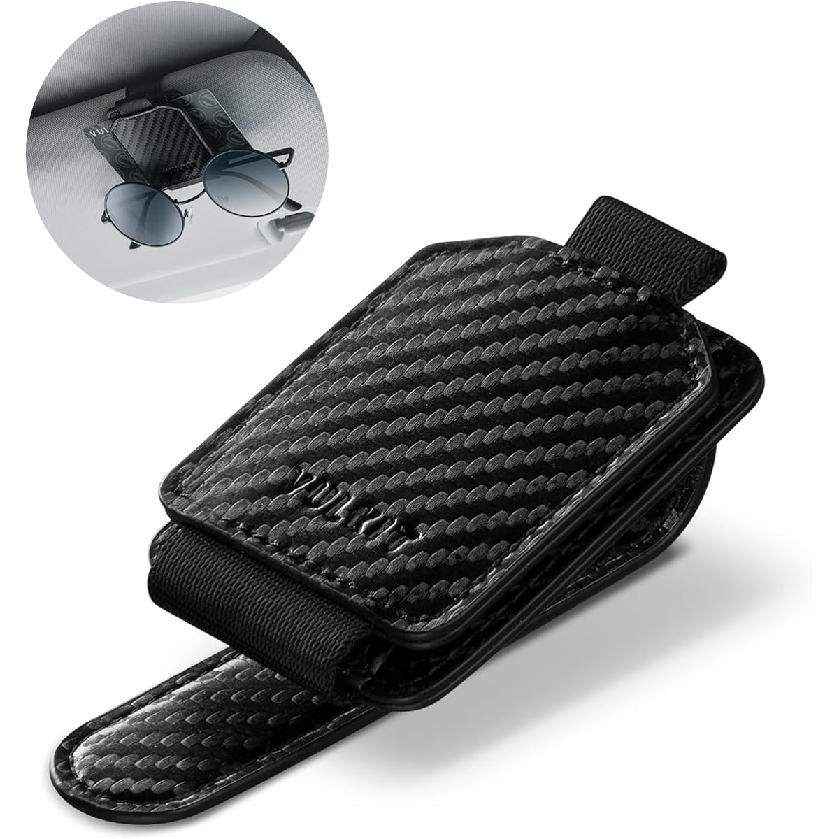 VULKIT Sunglasses Holder Magnetic Leather Sunglasses Card Clip Glasses Hanger Mount Car Viser Accessories Automotive Travel, CF-Black