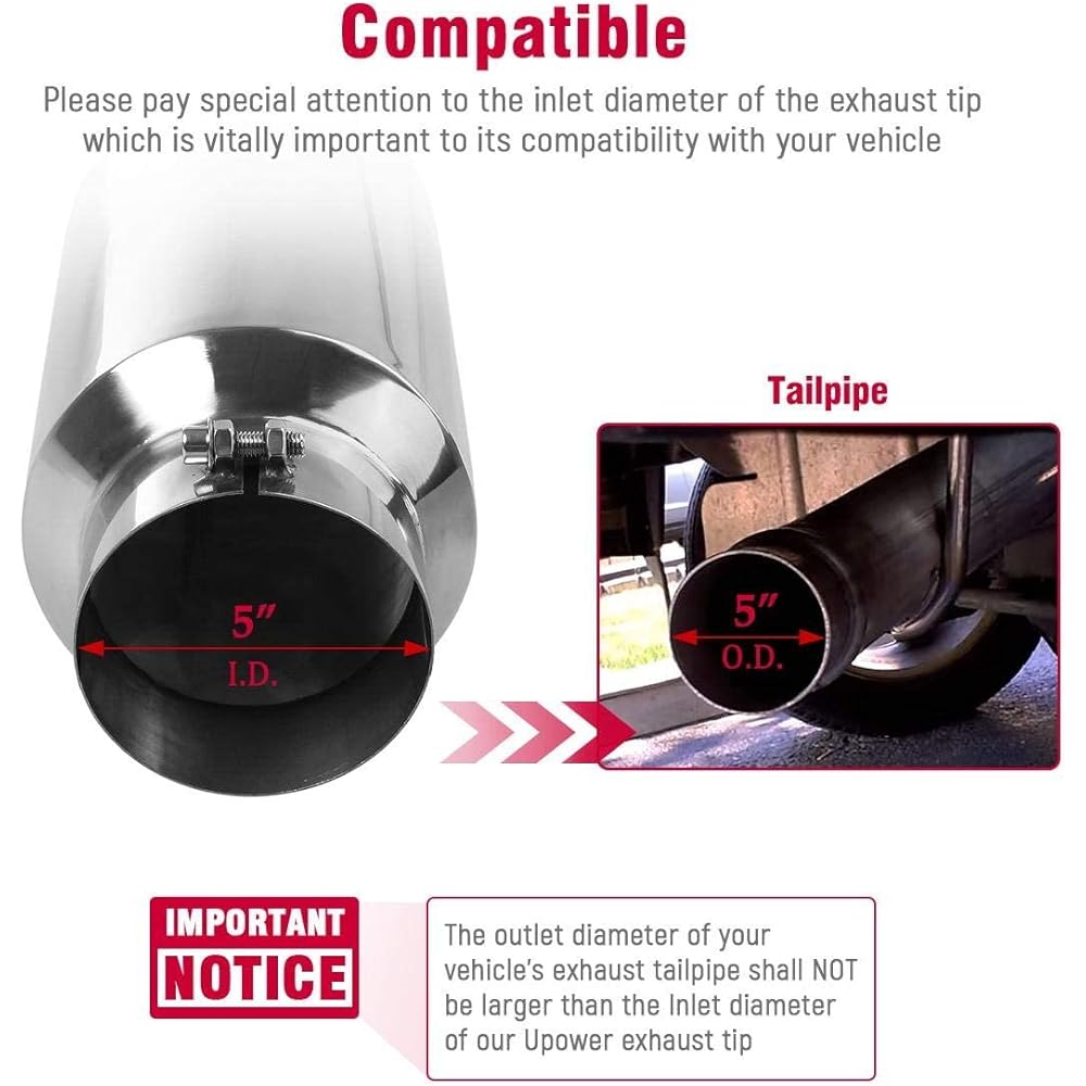 Universal diesel truck for cars 5 inch inlet 8 -inch outlet exhaust chips 15 inch long tail pipe steel steel bolt -on
