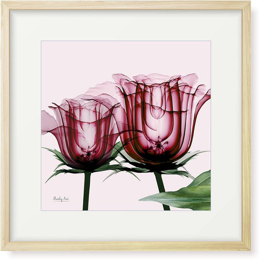 Painting "Pink Rose" Interior Painting Flower Art Panel Framed (Height 32cm x Width 32cm)