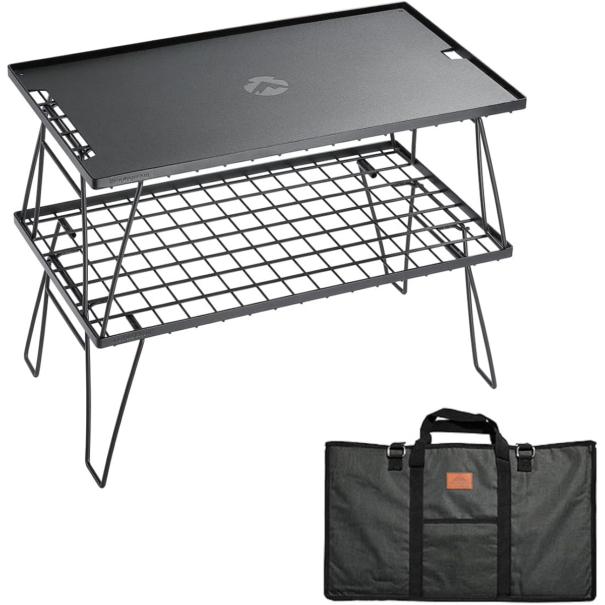 CAMPING MOON Field Rack Ground Rack Folding Rack Made of Black Plated Steel with Storage Bag T-230 2 Pieces/Aluminum Top Plate T-230-2TM