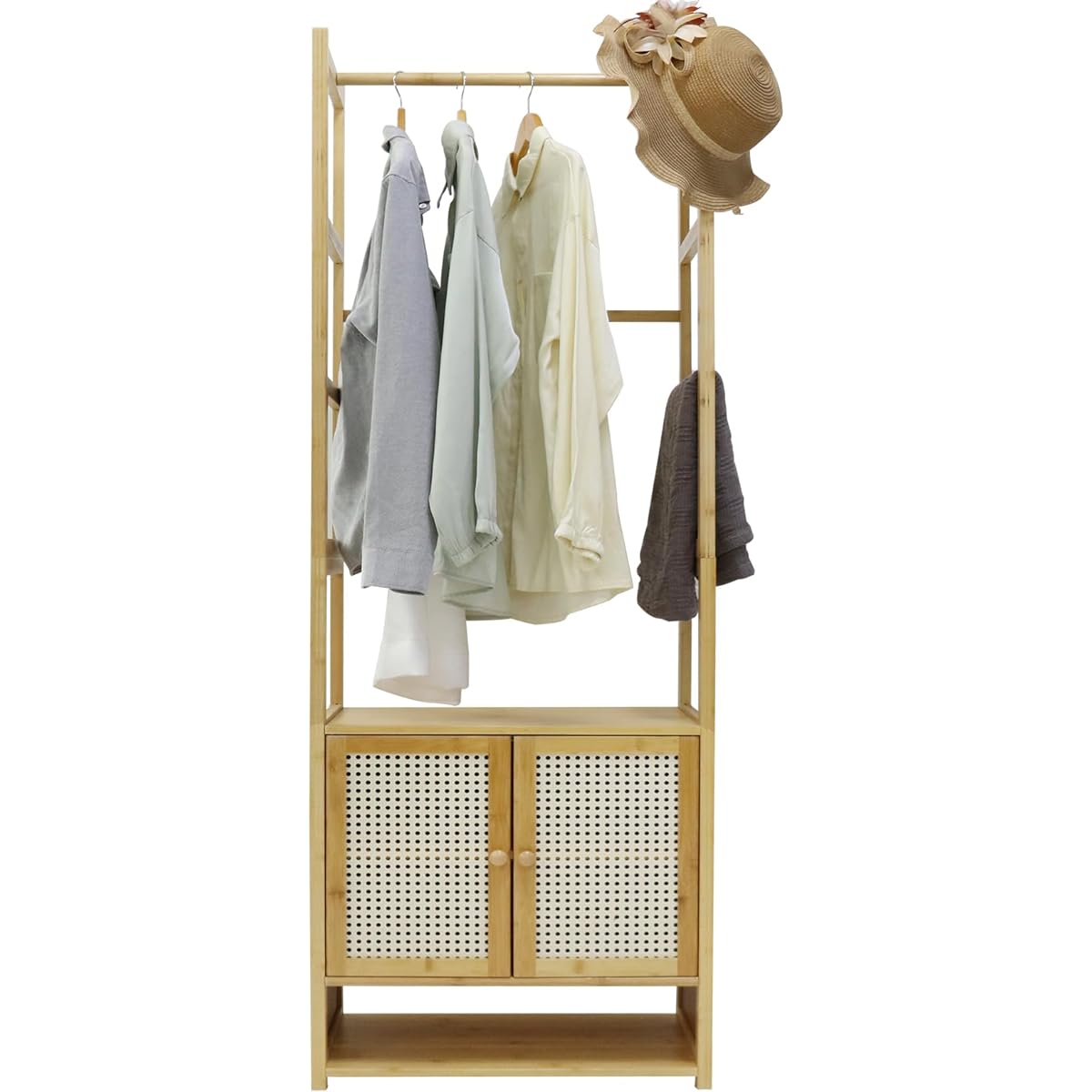 UNHO Hanger Rack, Sturdy, Made of Bamboo, Clothes Rack with Door, Large Capacity, Scandinavian Clothes Storage Rack, Stylish, Clothes Hanging Rack, Clothes Rack, Wardrobe, Cute, Natural, Simple, Bedroom