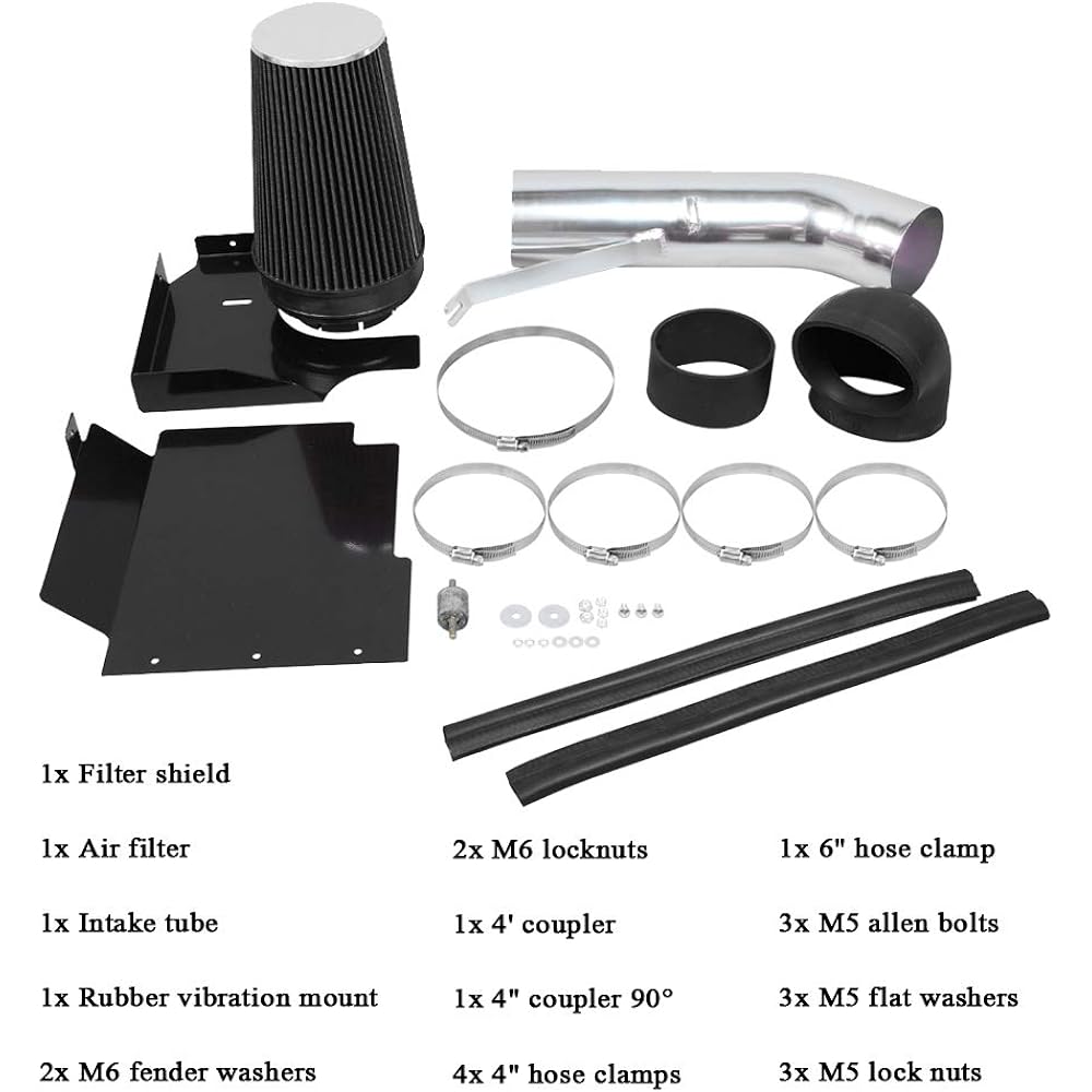 MOOSUN 4 inch cold air intake system + heat shield 99-06 GMC/chavy V8 4.8L/5.3L/6.0L/Silverado 1500/2500/3500 (black)