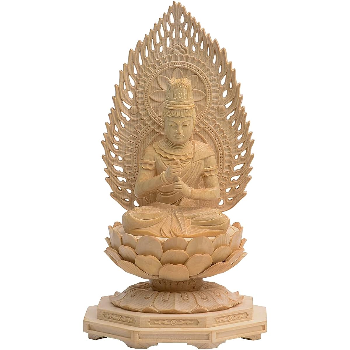 Hanro Art Sculpture Dainichi Nyorai Buddha Statue, Shingon Sect, Cypress wood, 2.0 dimensions, Octagonal pedestal, Flame halo, Born in the Year of the Monkey, Ward off misfortune, Zodiac Guardian Principal Image, Guardian Buddha (Height 18cm x Width 10cm