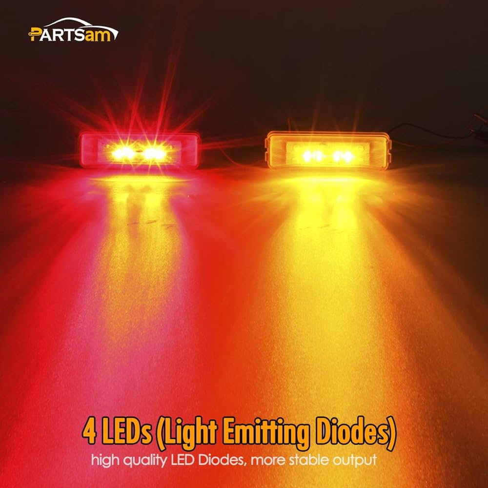 PARTSAM 4X Waterproof Amber/Red 4LED Side Marker Light Trailer Track Boat DC12V -Slim West