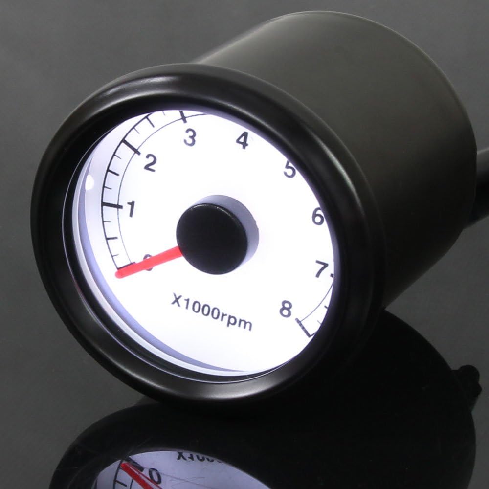 Rise Corporation LED Tachometer Black Body/White Panel 48mm Electric x1000rpm Bike Motorcycle