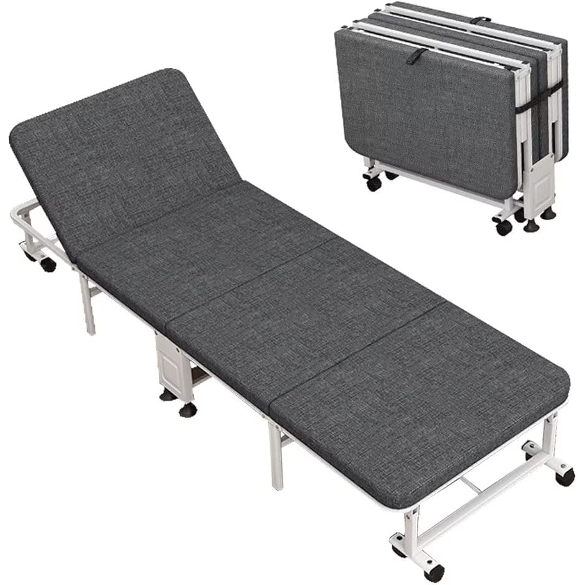 AKEMI LIVING Folding Bed, Compact Folding Bed, Single Simple Bed, High Resilience Mattress, 5 Levels of Reclining, Folding Bed, Space Saving, No Assembly Required, Comes with Casters