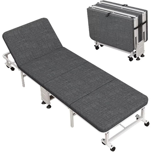 AKEMI LIVING Folding Bed, Compact Folding Bed, Single Simple Bed, High Resilience Mattress, 5 Levels of Reclining, Folding Bed, Space Saving, No Assembly Required, Comes with Casters