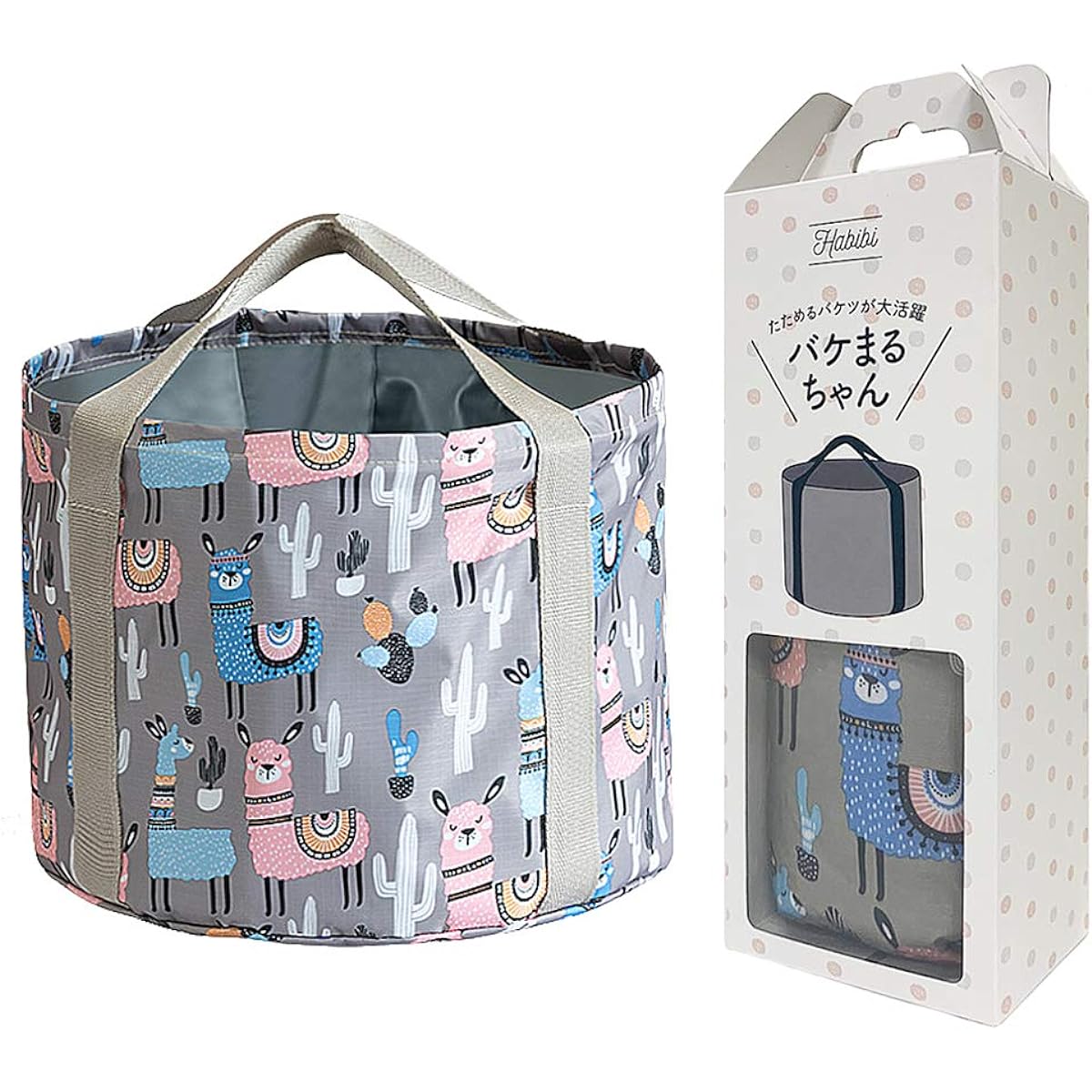 Habibi Bakemaru-chan Folding Bucket Large Capacity Foldable Portable Outdoor Camping Fishing Car Wash Disaster Prevention Footbath Storage Bag Included 25L Gray Alpaca
