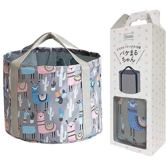 Habibi Bakemaru-chan Folding Bucket Large Capacity Foldable Portable Outdoor Camping Fishing Car Wash Disaster Prevention Footbath Storage Bag Included 25L Gray Alpaca